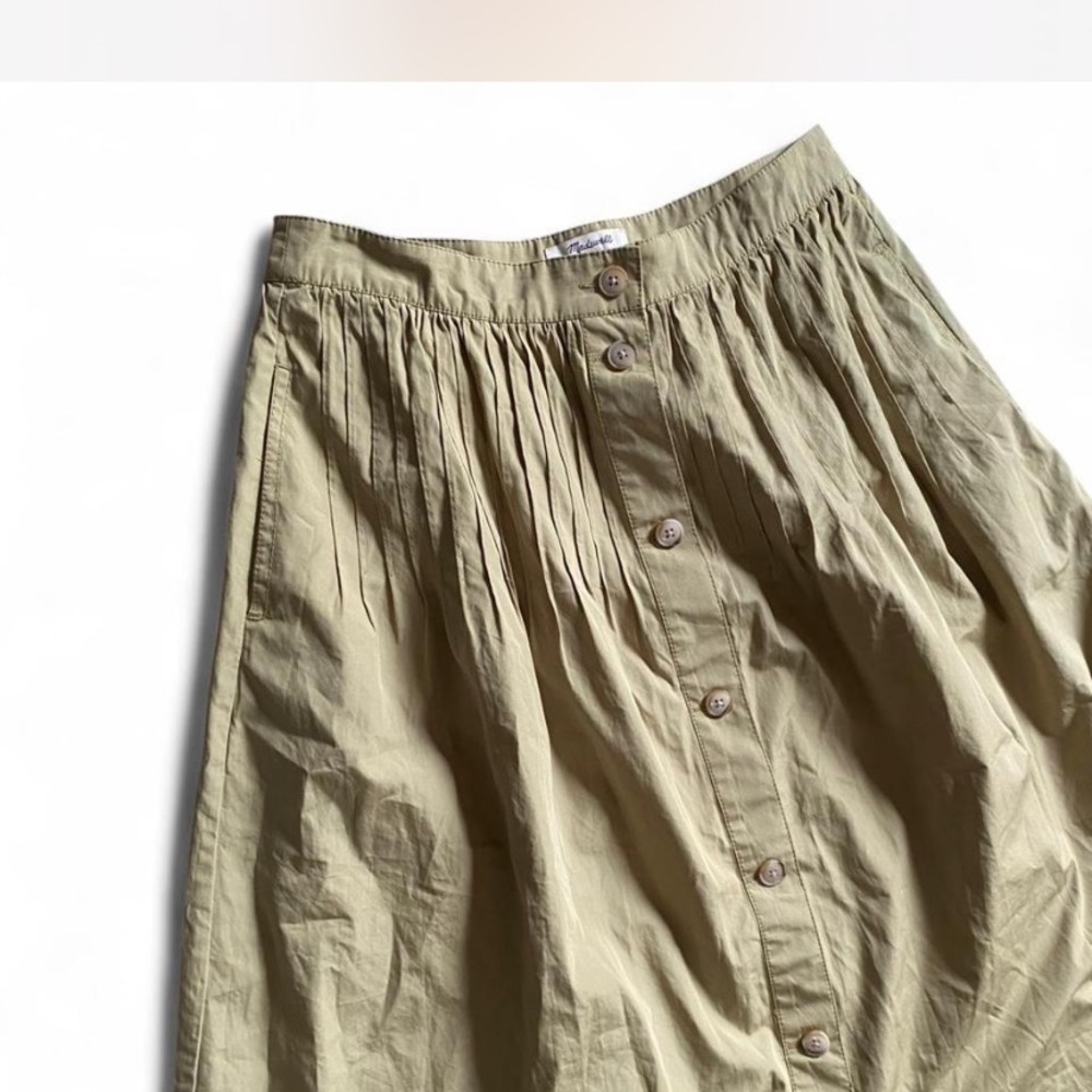 Madewell Muted Olive Button-Front Midi Skirt Sz 10 - Picture 7 of 9